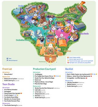 Map of Walt Disney Studios park of Paris